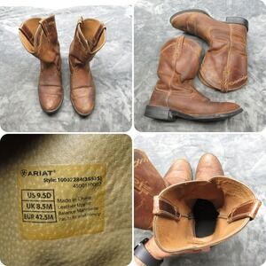 Ariat Western Boots Mens 9.5 D Brown Leather Cowboy Pull Classic Heritage‎ Roper
